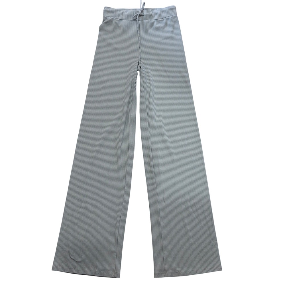 White Fox Ribbed Knit Wide Leg Drawstring Lounge Pants Sage Green Small Baddie